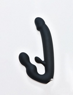 Vibrating Strapless silicone strap on Dildo Strap U Tri-revolver black