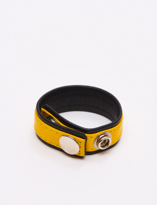 Yellow & Black Leather Cock Ring from Black Label Yellow & Black Leather Cock Ring from Black Label