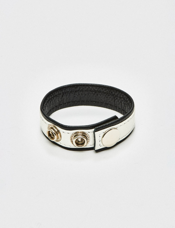 White & Black Leather Cock Ring from Black Label