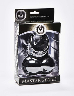 Black TPR Cock Ring Squeeze My Sack from Master Series packaging