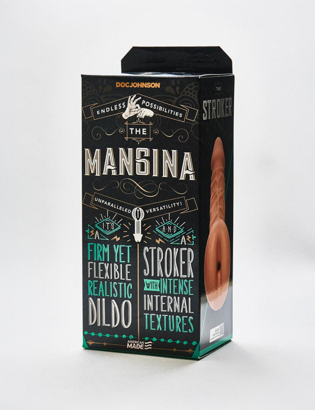 Masturbator and realistic dildo named The Mangina from Doc Jonhson packaging Masturbator and realistic dildo named The Mangina from Doc Jonhson packaging