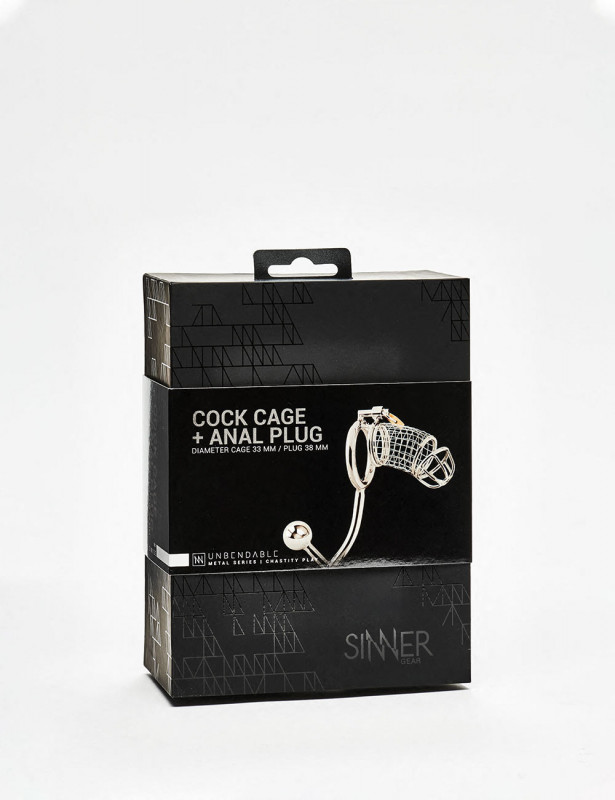 Chastity Cage and Butt Plug from Sinner Gear Unbendable front packaging Chastity Cage and Butt Plug from Sinner Gear Unbendable front packaging