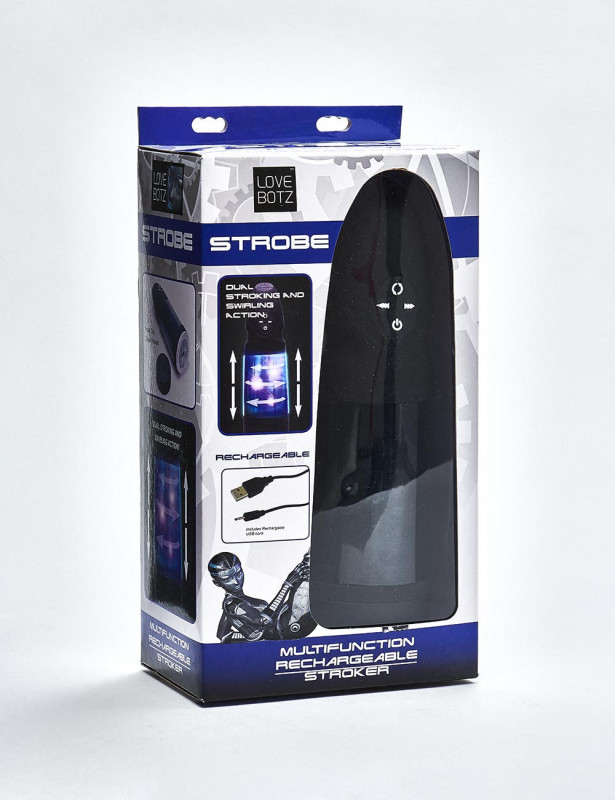 Strobe Automatic Multi-Function masturbator from Lovebotz packaging Strobe Automatic Multi-Function masturbator from Lovebotz packaging