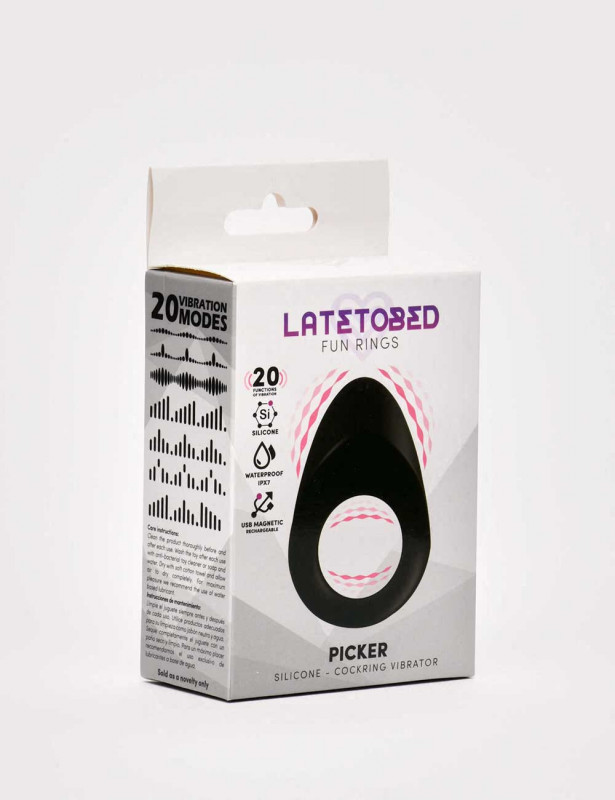 Black Vibrating Cock Ring from Latetobed front packaging Black Vibrating Cock Ring from Latetobed front packaging