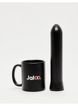 Suction Cup Dildo from All Black in 22cm compared to a mug