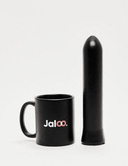 Suction Cup Dildo from All Black in 22cm compared to a mug