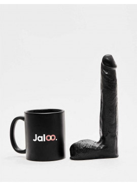 Realistic Dildo from All Black in 21cm compared to a mug