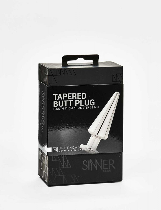 Stainless steel Tapered Butt Plug from Sinner packaging Stainless steel Tapered Butt Plug from Sinner packaging