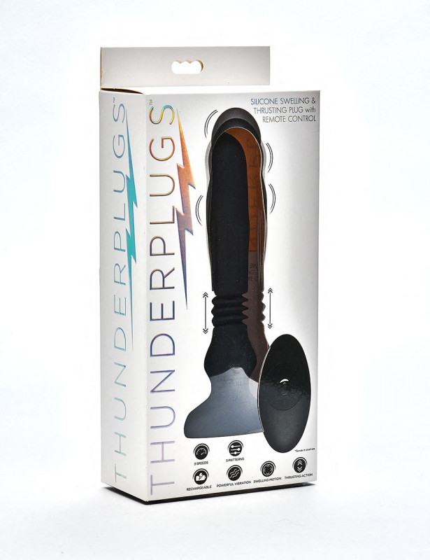Vibrating & Swelling Butt Plug From Thunderplugs front packaging Vibrating & Swelling Butt Plug From Thunderplugs front packaging