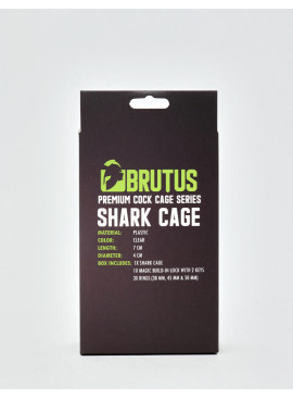 Transparent Chastity Shark Cage by Brutus back packaging