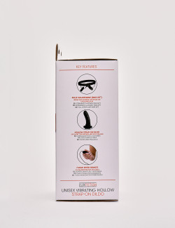 Unisex vibrating hollow strap-on dildo side packaging